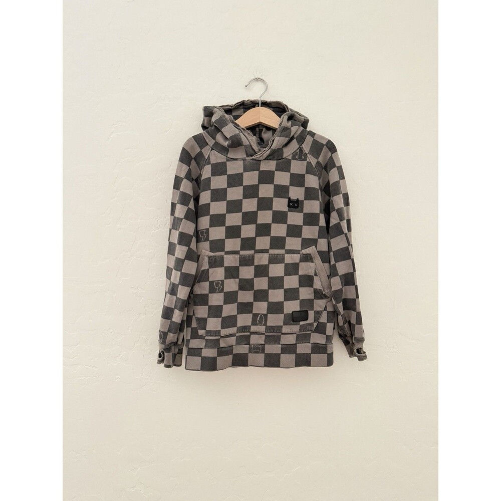 Munster Kids MNSTR Hoodie Size 7 Gray Checkerboard Distressed Skate Streetwear